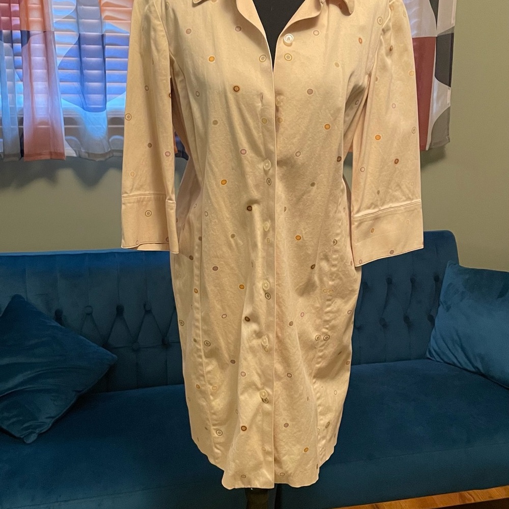 Ellen Tracy Cream Long Sleeve Dress with Subtle Pattern